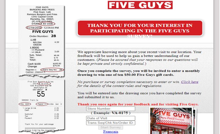 Five Guys Survey - Surveystor